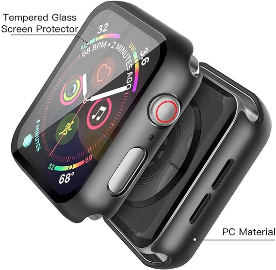 Misxi 2er-Pack harte PC-Hülle mit Displayschutzfolie aus gehärtetem Glas, kompatibel mit Apple Watch Series 6 SE Series 5 Series 4 44 mm, Schwarz 