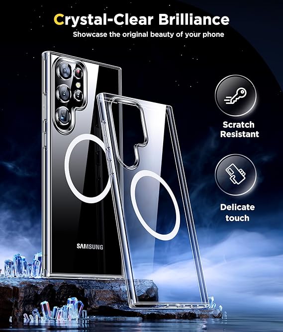Humixx Funda magnética para Samsung Galaxy S24 Ultra transparente [Compatible con MagSafe] [No amarillea] [Protección contra caídas de grado militar de 17 pies] Funda delgada a prueba de golpes para Galaxy S24 Ultra, transparente 