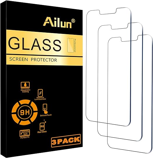 Ailun Protector de pantalla de cristal para iPhone 14 / iPhone 13 / iPhone 13 Pro [6,1 pulgadas], paquete de 3 vidrio templado, compatible con fundas 