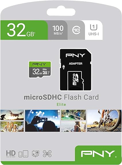 PNY 32 GB Elite Class 10 U1 microSDHC-Flash-Speicherkarte – 100 MB/s Lesen, Klasse 10, U1, Full HD, UHS-I, Micro SD 