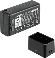 Godox VB26 VB26A VB26B Battery w/VC26 Charger for Godox V1-C V1-S V1-N V1-F V1-O V860III-S V860III-C V860III-N V860III-O V860III-F V850III MF-R76 Camera Flash Speedlite(VB26, VB26A, VB26B is Randomly)