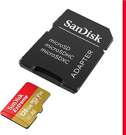 SanDisk 128 GB Extreme microSDXC UHS-I-Speicherkarte mit Adapter – bis zu 190 MB/s, C10, U3, V30, 4K, 5K, A2, Micro-SD-Karte – SDSQXAA-128G-GN6MA 