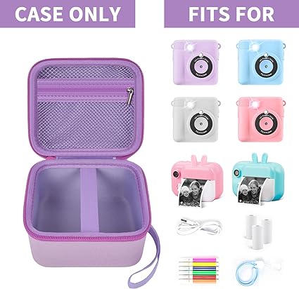 PAIYULE Kids Camera Case for Instant Cameras - Storage Holder Bag Compatible with Digital Video Cameras for Girls and Toddlers - Purple