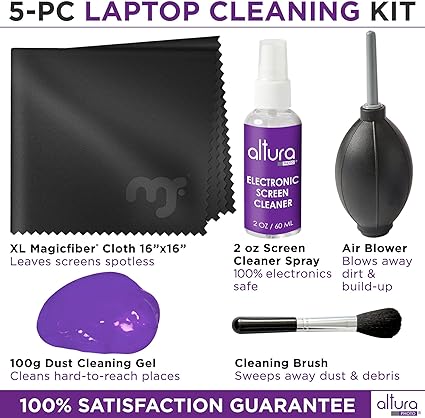 Laptop Cleaning Kit (5 pc) - Keyboard Cleaning Kit - Includes Laptop Screen Cleaner, Air Blower, Brush, Keyboard Gel, and Microfiber Cloth - PS4 Cleaner - Keyboard Cleaner & Computer Cleaner by Altura