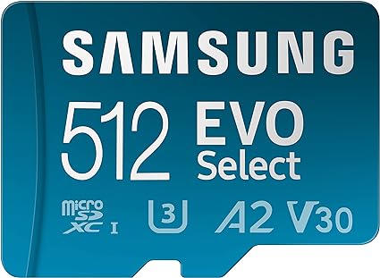 SAMSUNG EVO Select Micro SD-Speicherkarte + Adapter, 512 GB microSDXC 130 MB/s Full HD &amp; 4K UHD, UHS-I, U3, A2, V30, erweiterter Speicher für Android-Smartphones, Tablets, Nintendo-Switch (MB-ME512KA/AM ) 