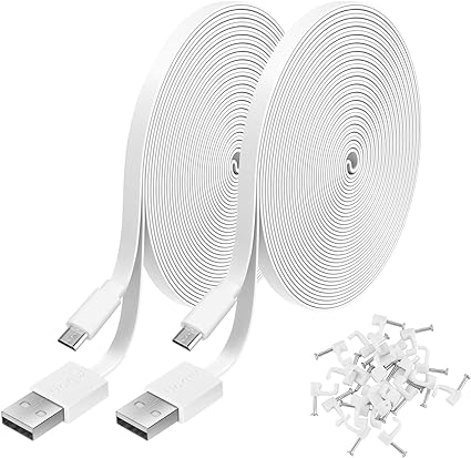 2 Pack 20FT Power Extension Cable Compatible with WyzeCam, Wyze Cam Pan, WYZE Cam OG,NestCam Indoor,Blink,Amazon Cloud Camera,USB to Micro USB Durable Charging and Data Sync Cord(White)