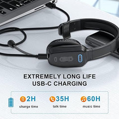 LEAYU Bluetooth-Headset, kabelloses Trucker-Headset mit geräuschunterdrückendem Mikrofon und Stummschalttaste – 60-Stunden-Lkw-Fahrer-Kopfhörer für Handy-Büroarbeit 
