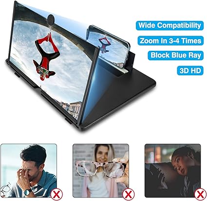 Newseego 16-Zoll-Handy-Bildschirmlupe, HD-Handy-Bildschirmverstärker, herausziehbarer Film-Video-Vergrößerer, Augenschutz mit faltbarem Ständerhalter für alle Smartphones – Schwarz 