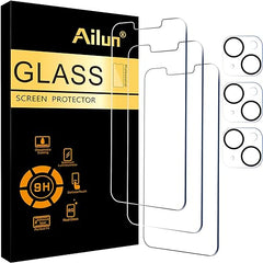 Ailun Paquete de 3 protectores de pantalla para iPhone 14 [6,1 pulgadas] + paquete de 3 protectores de lente de cámara, película de vidrio templado compatible con estuches, [dureza 9H] - HD 