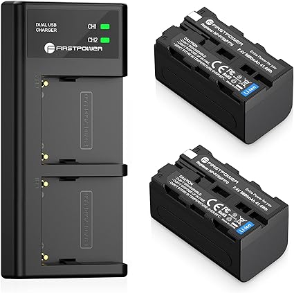 FirstPower NP-F750 Batería (2 unidades/5600 mAh) y cargador USB dual para Sony NP-F550 F570 F750 F770 F960 F970 Batería Sony CCD-TRV215 CCD-TR917 CCD-TR315 HDR-FX1000 HDR-FX7 HVR-V1U HVR-Z7U HVR -Z5U 