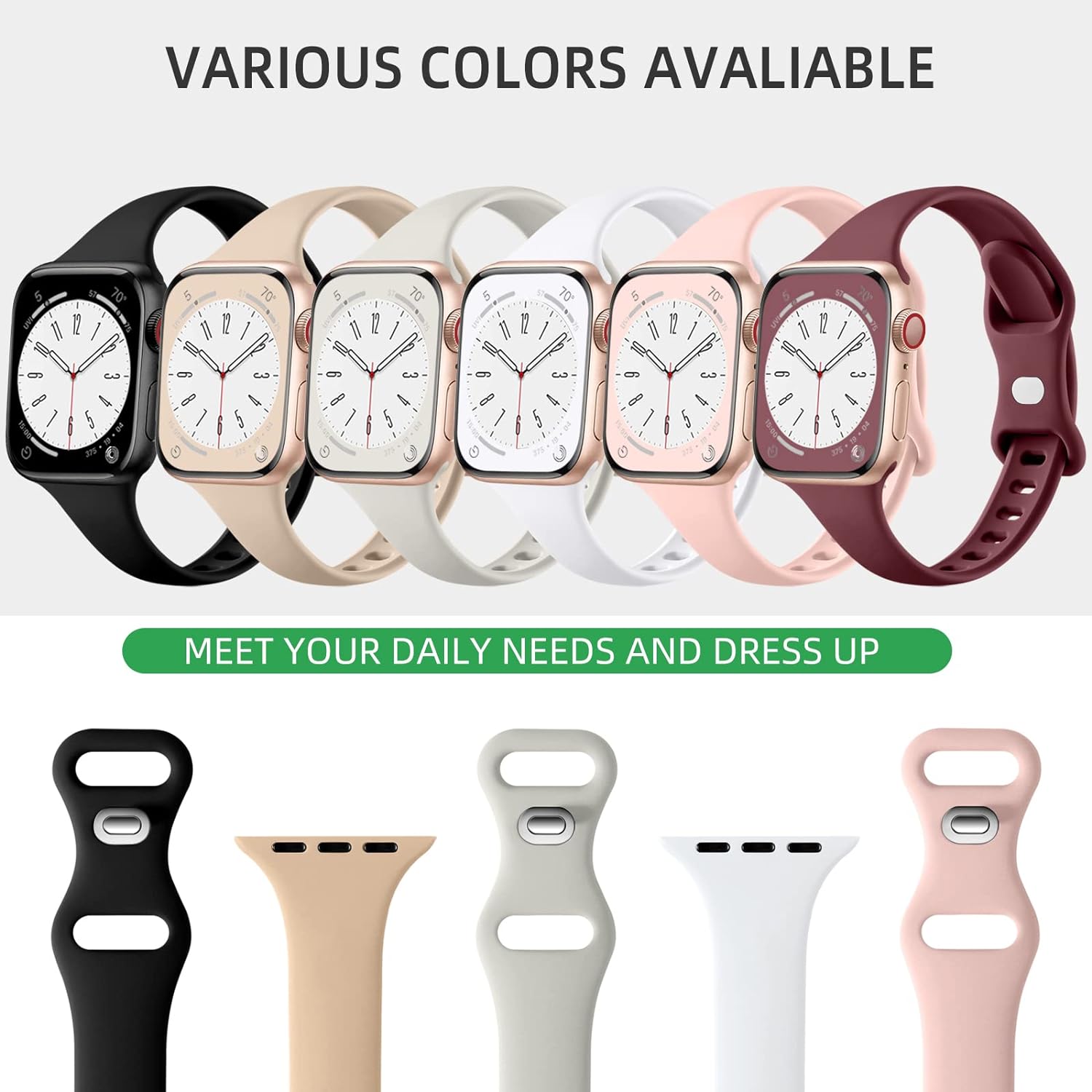 Lerobo 6 Pack Slim Bands Compatible with Apple Watch Band 40mm 38mm 44mm 42mm 41mm 45mm for Women Men, Soft Silicone Waterproof Sport Strap Replacement Wristbands for iWatch Series 9 8 7 6 5 4 3 2 1 SE Ultra/Ultra2