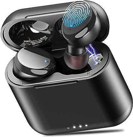 TOZO T6 True Wireless Earbuds Bluetooth 5.3 Headphones Touch Control with Wireless Charging Case IPX8 Waterproof Stereo Earphones in-Ear Built-in Mic Headset Premium Deep Bass Black