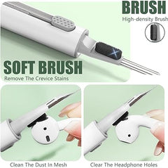【1 Pack】 Cleaner Kit for AirPods Pro 1 2 3 Earbuds,Cleaning Kit Pen Shape with Soft Brush Flocking Sponge Tool for Bluetooth Earphones Headphones Charging Case,Phone,Camera and Computer(White)