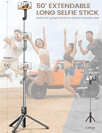 ANXRE 50" Selfie Stick PhoneTripod with Remote, Portable 5 in 1 Selfie Stick Phone Tripod, Wireless Selfie Stick Tripod for Cell Phone Compatible with iPhone 15/14/13 Pro Max Gopro Android