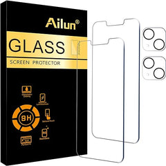 Ailun Paquete de 2 protectores de pantalla para iPhone 13 [pantalla de 6,1 pulgadas] con 2 protectores de lente de cámara de vidrio templado, [dureza 9H]-HD [paquete de 4] 
