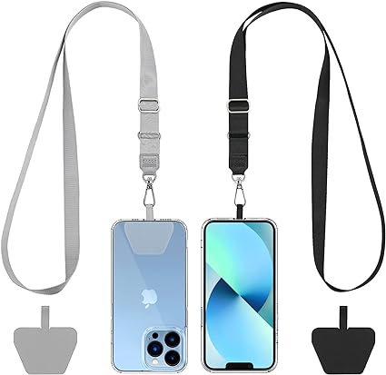 CACOE Phone Lanyard 2 Pack-2× Adjustable Neck Strap,2× Phone Patches,Universal Cell Phone Multifuctional Patch Lanyards Compatible with Most Smartphones(Black+Gray)