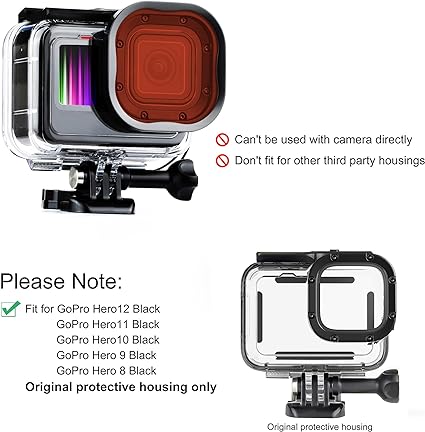 SOONSUN 4-Pack Dive Filter for GoPro Hero 12 11 10 9 8 Black Official Waterproof Housing - Red, Light Red, Magenta, 5x Close-up Macro Filters Color Correction for Underwater Photograph Video Recording