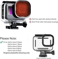 SOONSUN 3-Pack Dive Filter for GoPro Hero 8 9 10 11 12 Black Official Waterproof Housing Case - Red, Light Red, Magenta Filters -Enhances Colors for Various Underwater Video and Photography Conditions