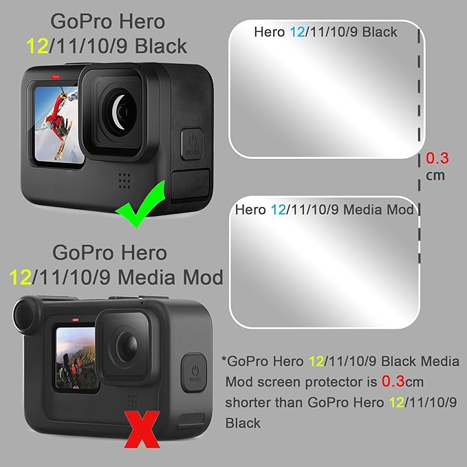 FiTSTILL Screen Protector for Go Pro Hero 12/Hero 11/Hero 10/Hero 9 Black,6pcs Ultra lear Tempered Glass Screen protector+1pcs Rubber Lens Protective cover Accessories Kit