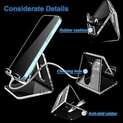 Crpich Acrylic Cell Phone Stand, Portable Clear Phone Stand for Desk, Compatible with Phone15 14 13 Pro Max Mini 12 11 Plus SE, Switch, Android Smartphone, Pad, Tablet, Desk Accessories