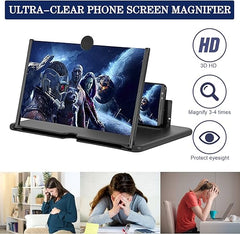 12" Screen Magnifier for Smartphone 3D HD Mobile Phone Screen Magnifier Video Expandable HD Screen Foldable for Watching Movies Videos, Playing Games, for All Smartphones（Blak）