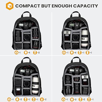 TARION Camera Backpack Bag Small - Professional DSLR Camera Bag with Waterproof Rain Cover Laptop Compartment Photograhy Backpack Case Black TB-S