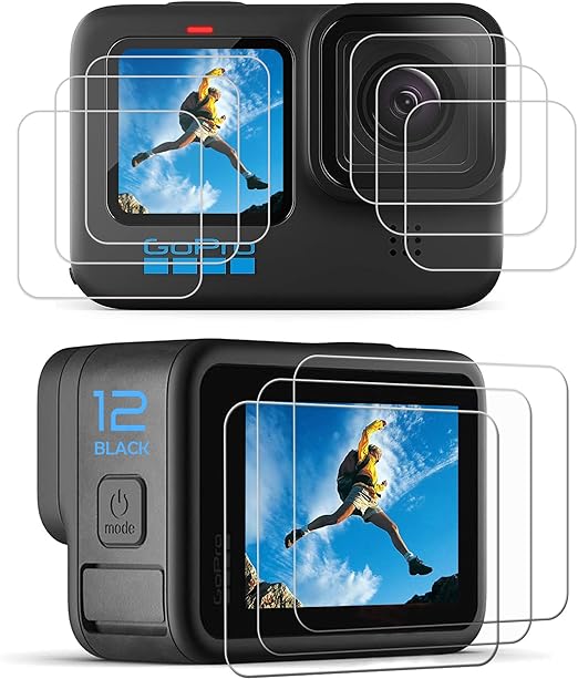 PCTC [9 piezas] Hero 12 11 10 9 Protector de pantalla para GoPro Hero 12/11/10/9 negro, protector de pantalla de vidrio templado ultra transparente + protector de lente de vidrio templado + película de pantalla LCD frontal de vidrio templado 