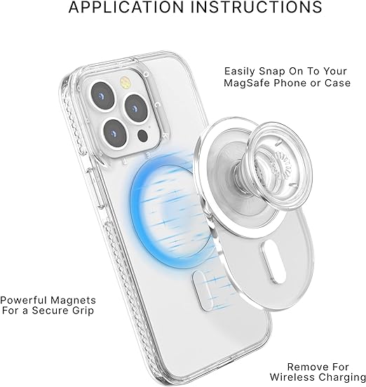 PopSockets Agarre para teléfono compatible con MagSafe®, soporte para teléfono, compatible con carga inalámbrica, agarre en forma de píldora - Transparente 