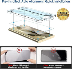 amFilm Auto-Alignment OneTouch para Samsung Galaxy S24 Ultra Protector de Pantalla de 6.8'' + Protector de Lente de Cámara, Vidrio Templado, Instalación en 30 Segundos, Sin Burbujas, Compatible con Estuches, Antiarañazos [Paquete de 2+2] 