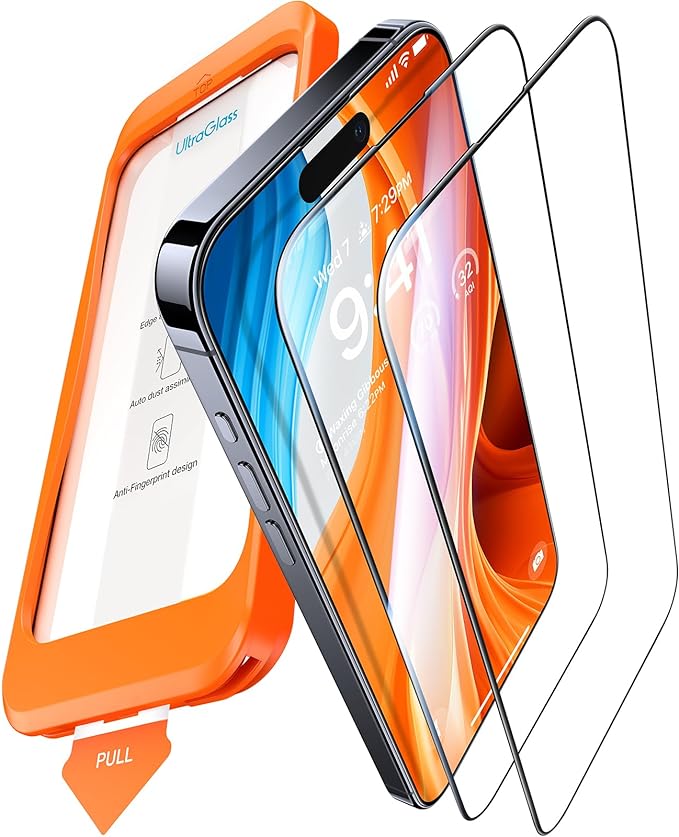 UltraGlass UNBREAK TOP 9H+ Glass for iPhone 15 Pro Max Screen Protector [Full Coverage & Military Grade Shatterproof] Screen Protector 15 Pro Max Tempered Glass [Longest Durable] 15 ProMax, 2 Packs