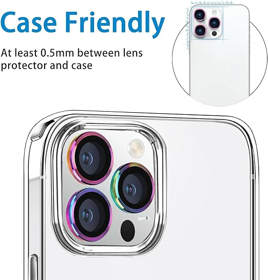 Hsefo Kompatibel mit iPhone 13 Pro für 13 Pro Max Kamera-Objektivschutz, kratzfeste Objektivabdeckung, 9H gehärtetes Glas, Metall-Kamera-Displayschutz, stoßfester Kamera-Abdeckring, 3 Stück, bunt 