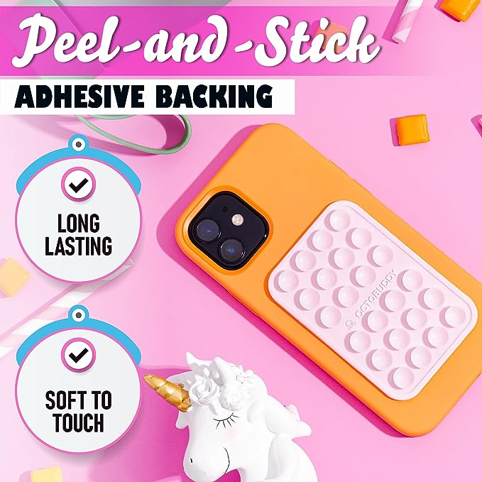 OCTOBUDDY || Silicone Suction Phone Case Adhesive Mount || Compatible with iPhone and Android, Anti-Slip Hands-Free Mobile Accessory Holder for Selfies and Videos (Chalk Pink)