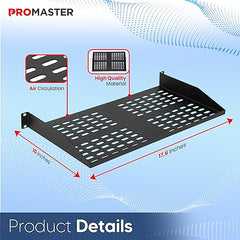 ProMaster 2-Pack 19-Inch 1U Shelves: Universal Rack for 19'' Server Racks, Consistent Airflow, Heavy-Duty Construction, 10'' Deep, Tray Size 19” X 10” X 1.7”. (Item: 10.63x2.56x19.69 inches)