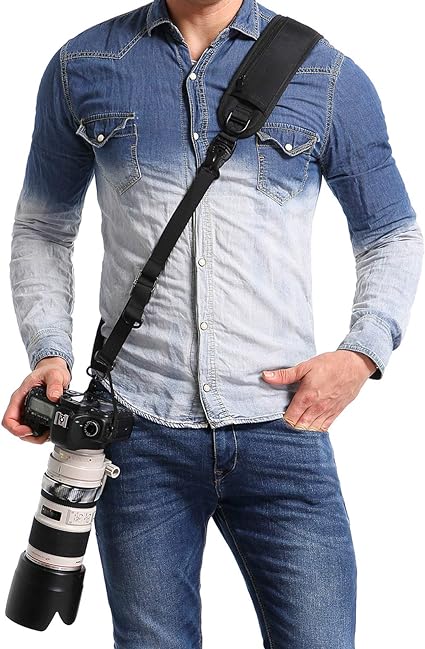 waka Rapid Camera Neck Strap with Quick Release and Safety Tether, Adjustable Camera Shoulder Sling Strap for Nikon Canon Sony Olympus DSLR Camera - Black