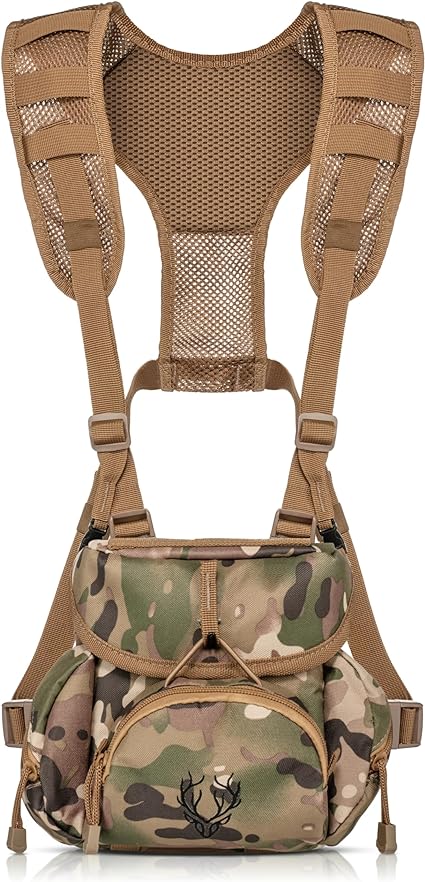 Boundless Performance Binocular Harness Chest Pack - Our Bino harness case is great for hunting, hiking, and shooting - Bino straps secure your binoculars-holds rangefinders, bullets, gear - Multicam