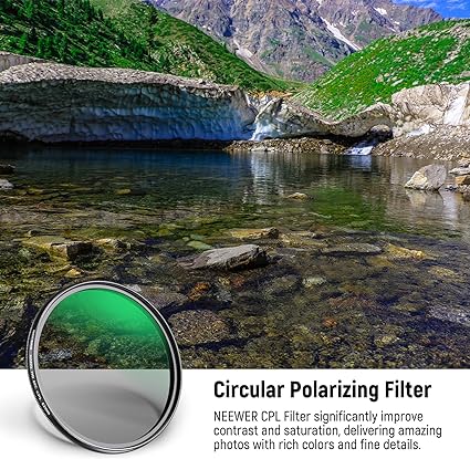 NEEWER 62mm Polarizer Filter, 24 Layer Multi Resistant Nano Coated MC CPL Circular Polarizing Filter with HD Optical Glass/Ultra Slim for Camera Lens, Reduce Reflection/Enhance Contrast/Reduce Glare
