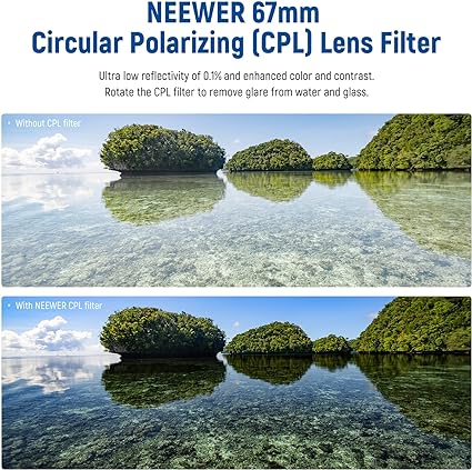 NEEWER 67mm Polarising Filter, CPL Filter with 30 Layers of Multi-Layer Polarising Film, Reduces Glare/Improves Contrast/Ultra Thin/Reduces Reflection/HD Optical Glass