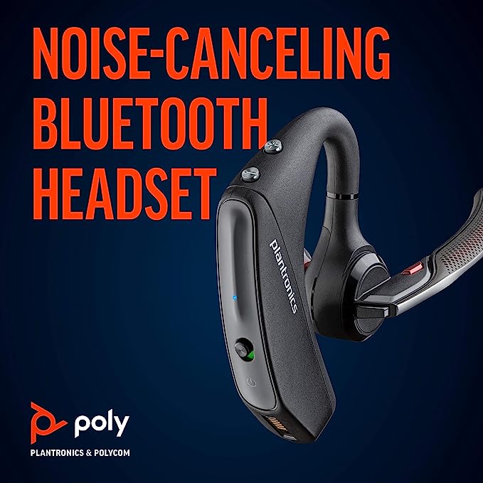 Poly Voyager 5200 Kabelloses Headset (Plantronics) – Einohr-Bluetooth-Headset mit geräuschunterdrückendem Mikrofon – Ergonomisches Design – Sprachsteuerung – Leicht – Verbindung mit Mobiltelefon/Tablet über Bluetooth 