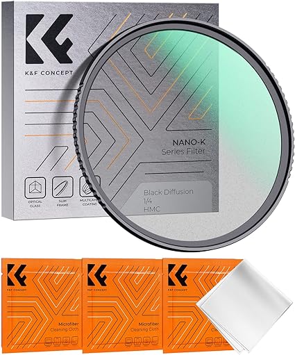 K&F Concept 82mm Black Diffusion 1/4 Filter Mist Cinematic Effect Filter with 18 Multi-Layer Coatings for Video/Vlog/Portrait Photography (K-Series)
