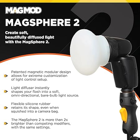 MagSphere 2 Flash Diffuser by MagMod | Photography Lighting Flash Modifier | Magnetic Light Diffuser Attachment | Lightweight Light Control | Magnetic Light Modifier