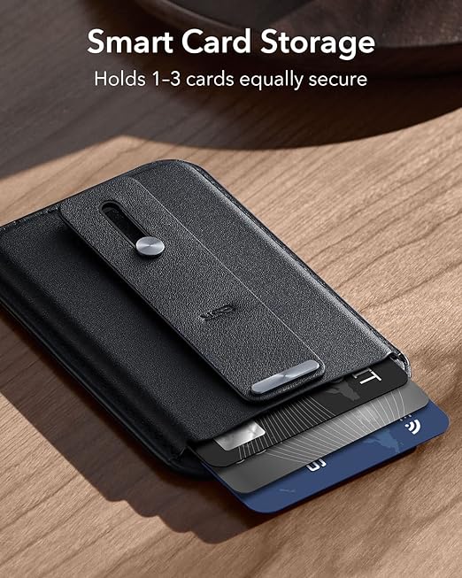 ESR Magnetic Wallet, Compatible with MagSafe Wallet, 3-Card Holder, Vegan Leather, for Secure-Grip Finger Loop, for iPhone 15/14/13/12 Series, Not for 13/12 Mini, Black