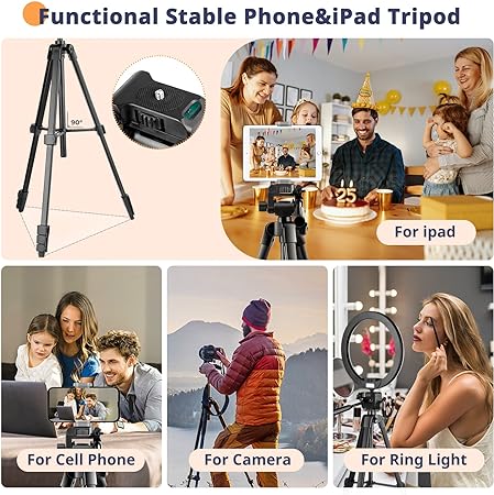 64” Phone&Tablet Tripod, Aureday Cell Phone Tripod for iPhone with Wireless Remote and Phone Holder, Extendable iPad Tripod Stand for Video Recording/Makeup/Live Streaming
