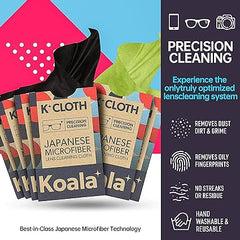Koala Lens Cleaning Cloth | Japanese Microfiber | Glasses Cleaning Cloths | Eyeglass Lens Cleaner | Eyeglasses, Camera Lens, VR/AR Headset, and Screen Cleaning | Black & Green (Pack of 6)